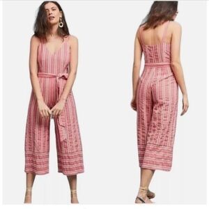 Anthropologie Pink Striped Jumpsuit
